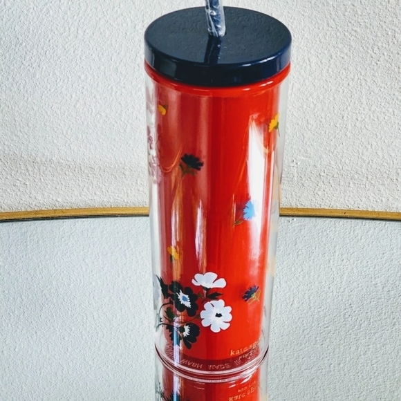 Kate Spade New York Floral Insulated Tumbler with Reusable Straw – 20 oz Travel - Picture 5 of 7